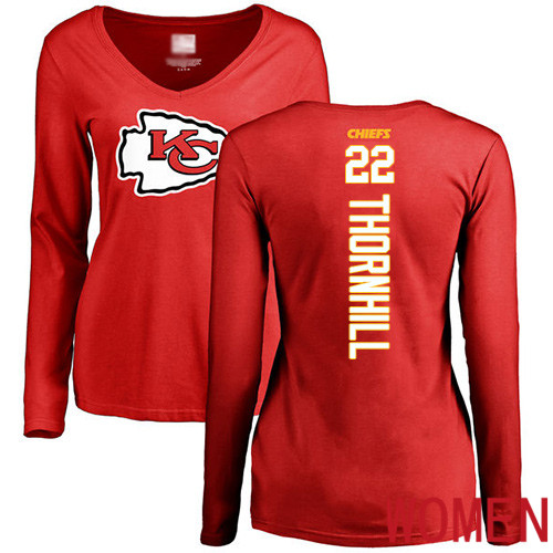 Women Football Kansas City Chiefs #22 Thornhill Juan Red Backer Slim Fit Long Sleeve T-Shirt